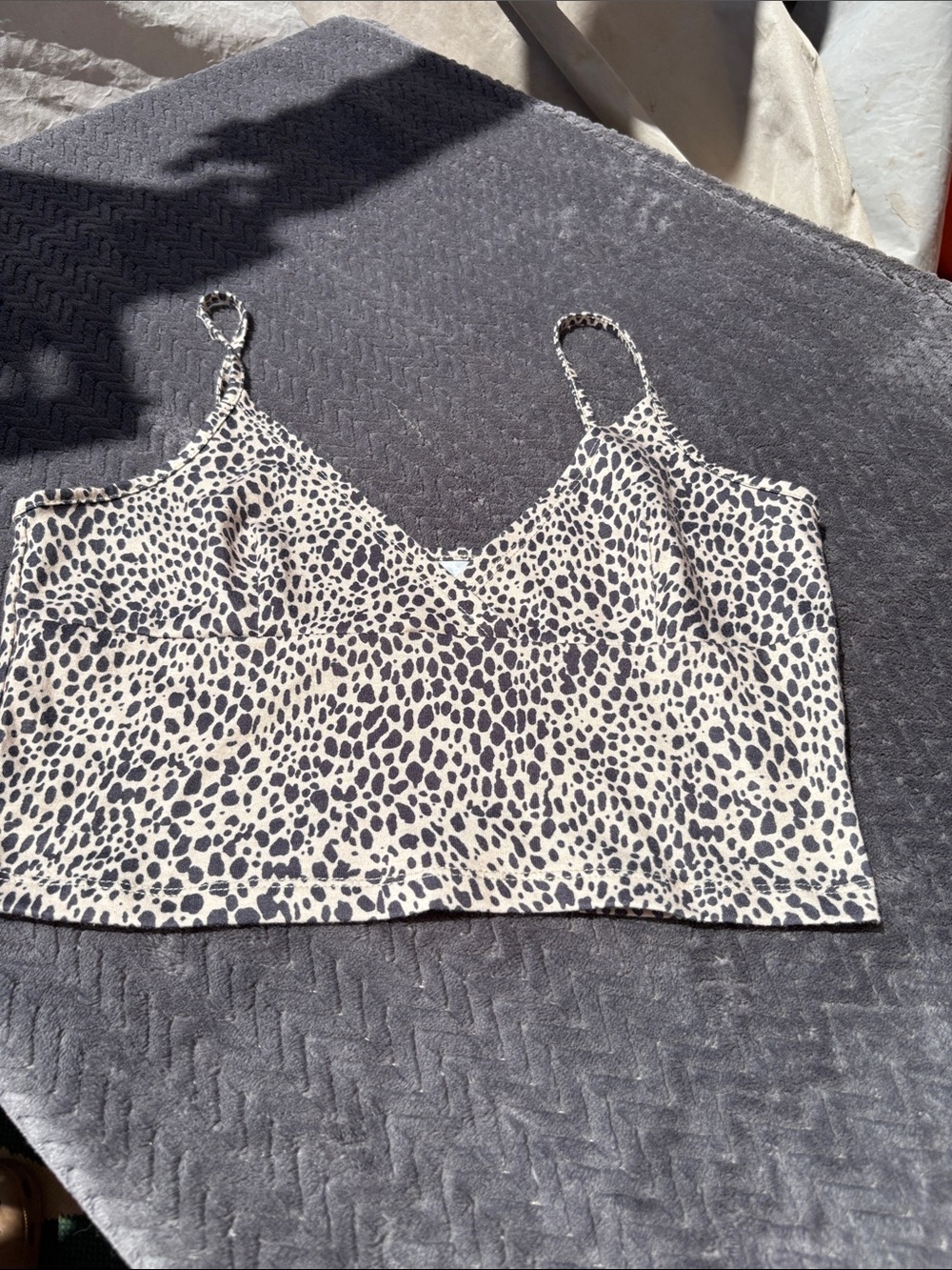 SHEIN Cream and Black Leopard Print V-Neck Crop Cami